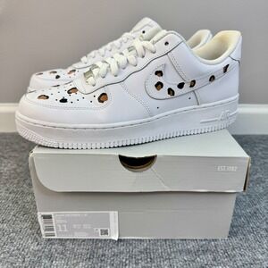 Nike Air Force 1 '07 Shoes Womens Size 11 White Custom Cheetah Print Sneakers‎